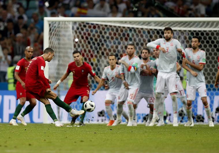 Image result for ronaldo free kick vs spain