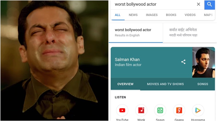 salman khan, salman khan race 3, google salman khan worst actor, salman khan worst actor google Twitter reactions, Salman Khan tweets, Salman Khan worst Bollywood actor, Salman Khan Indian Express, Indian express news, Indian express news