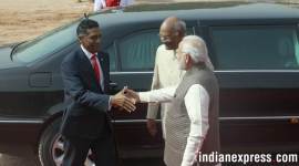 Seychelles President Danny Antoine Rollen Faure was welcomed by President Ram Nath Kovind and Prime Minister Narendra Modi at Rashtrapati Bhawan on Monday. (Express photo/Praveen Jain)