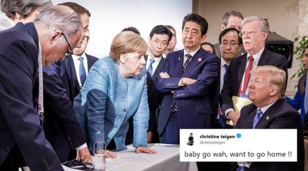 donald trump, Angela Merkel, g7 summit, trump g7 summit, merkel trump g7 photo, trump vs g7 leaders photo, trump g7 summit viral photo, trump g7 memes, trump merkel g7 photo, viral news, world news, indian express