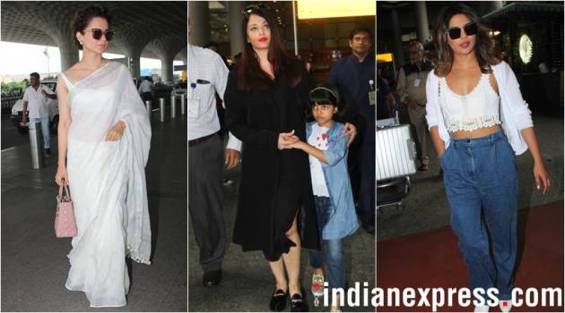 Aishwarya Rai Bachchan, Kangana Ranaut and Priyanka CHopra at airport