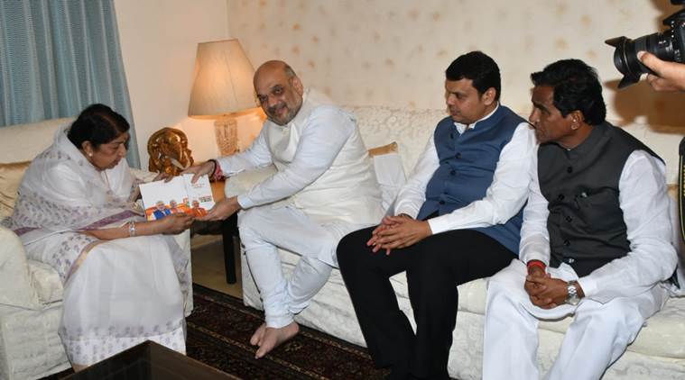 Amit Shah, Lata Mangeshkar, Sampark for Samarthan, Amit Shah mumbai, Devendra Fadnavis, Mumbai BJP, Indian Express, Latest news