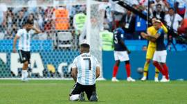 Argentina's Ever Banega looks dejected after the match against France