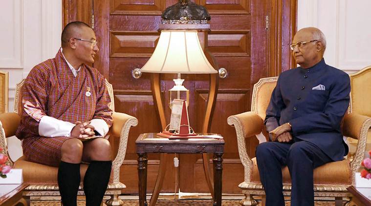 Bhutanese Prime Minister Tshering Tobgay calls on President Ram Nath Kovind at Rashtrapati Bhavan in New Delhi. (Source: PIB Photo via PTI)