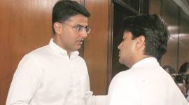 Congress leaders Sachin Pilot and Jyotiraditya Scindia during the CWC meeting on Sunday. (Express photo/Renuka Puri)