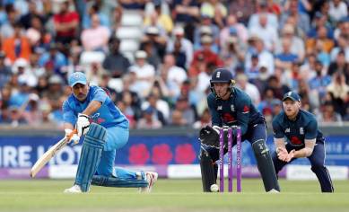 India's MS Dhoni in action against England in third ODI at Headingley in Leeds