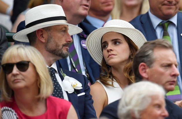 Emma Watson and John Vosler watch Spain's Rafael Nadal continue his semi final match against Serbia's Novak Djokovic