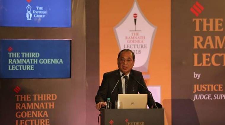 ramnath goenka memorial lecture, justice ranjan gogoi, supreme court judge ranjan gogoi, indian express rng lecture, ranjan gogoi indian express