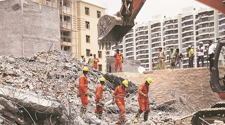 Rescue efforts continue for the third day at Greater Noida’s Shahberi village. (Express photo/Abhinav Saha)