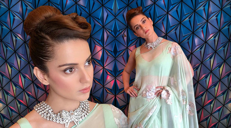 kangana ranaut, kanagana ranaut in sari, kangana ranaut in raipur, kangana ranaut in sari photo, indian express, indian express news