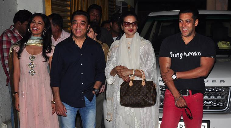 Salman Khan and Kamal Haasan with Rekha and Pooja Kumar