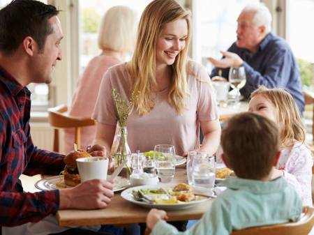 Family Enjoying Meal In Restaurant Together