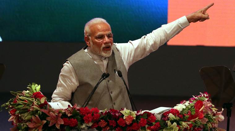Prime Minister Narendra Modi at the event in Lucknow on Saturday. (Express photo/Vishal Srivastav)
