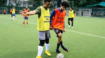 MS Dhoni plays football with Dhadak star Ishaan Khatter in Mumbai
