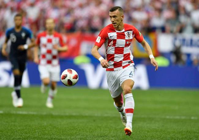 Croatia's Ivan Perisic goes downfield during the final match between France and Croatia at the 2018 soccer World Cup in the Luzhniki Stadium in Moscow, Russia, Sunday, July 15, 2018. (AP Photo/Martin Meissner)