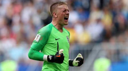 Soccer Football - World Cup - Quarter Final - Sweden vs England - Samara Arena, Samara, Russia - July 7, 2018  England's Jordan Pickford celebrates after Harry Maguire scored their first goal   REUTERS/Lee Smith     TPX IMAGES OF THE DAY