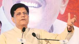 Union minister Piyush Goyal faces protests by rail employees in Lucknow