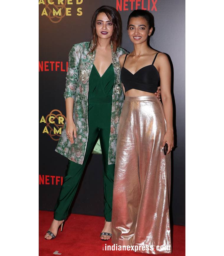 Sacred Games premiere, Radhika Apte, Radhika Apte latest photos, Radhika Apte fashion, Radhika Apte metallic pants, Chitrangda Singh, Chitrangda Singh latest photos, Suvreen Chawla, indian express, indian express news