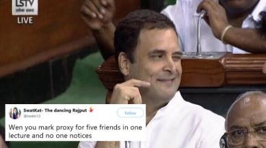rahul gandhi, rahul gandhi wink, rahul wink, no confidence motion, rahul gandhi hug wink, india news, viral news, funny news, indian express