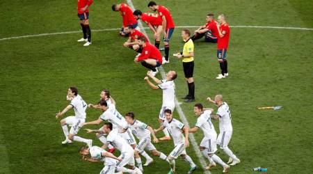 Soccer Football - World Cup - Round of 16 - Spain vs Russia - Luzhniki Stadium, Moscow, Russia - July 1, 2018  Russia players celebrate winning the penalty shootout   REUTERS/Maxim Shemetov     TPX IMAGES OF THE DAY