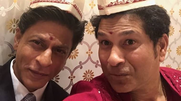 Sachin Tendulkar and Shah Rukh Khan at Akash Ambani and Shloka Mehta's pre-engagement party