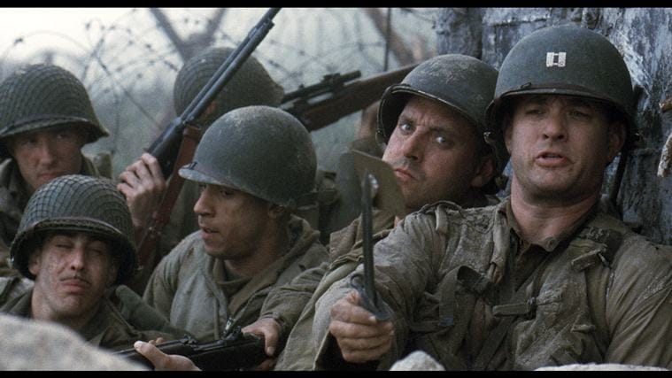 tom hanks in a still from saving private ryan