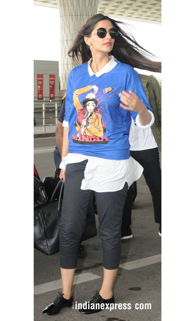 Sonam Kapoor, Sonam Kapoor latest photos, Sonam Kapoor fashion, Sonam Kapoor oversized shirts, Sonam Kapoor airport style, Sonam Kapoor shirts, indian express, indian express news