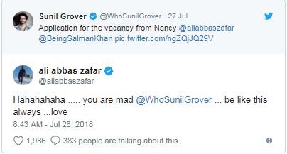 sunil grover, Ali Abbas Zafar