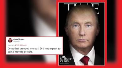 Time, Time magazine, Time Trump Putin merger, Time merges Trump Putin, Time magazine viral cover, latest time magazine cover. indian express, indian express news
