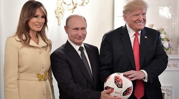When Vladimir Putin handed over a football to Donald Trump at Mondayâ€™s press conference after their Helsinki summit, commentators on BBC and CNN cried foul. (AP)