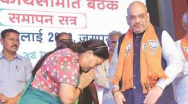 Vasundhara Raje with Amit Shah in Jaipur on Saturday. (Express photo/Rohit Jain Paras)