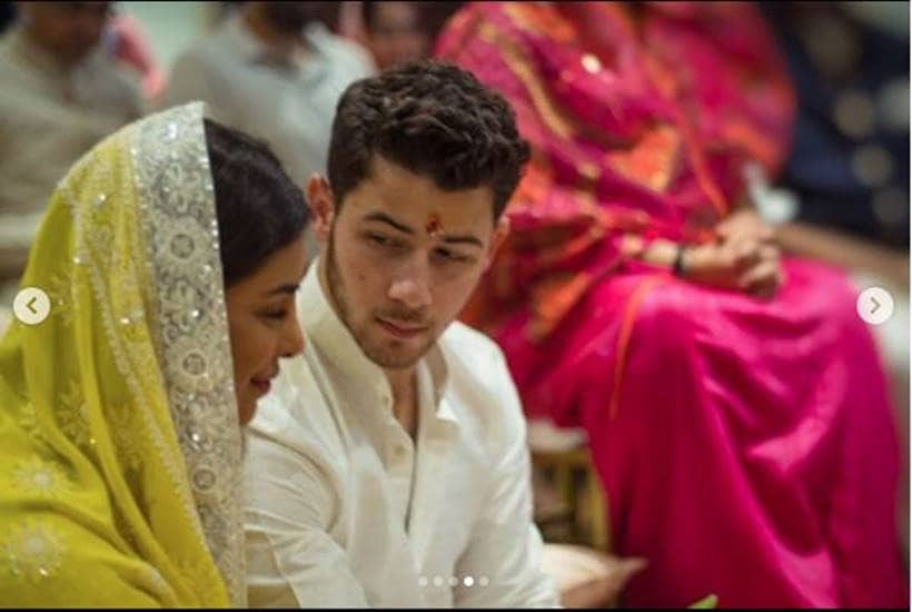 priyanka chopra and nick jonas at the roka ceremony