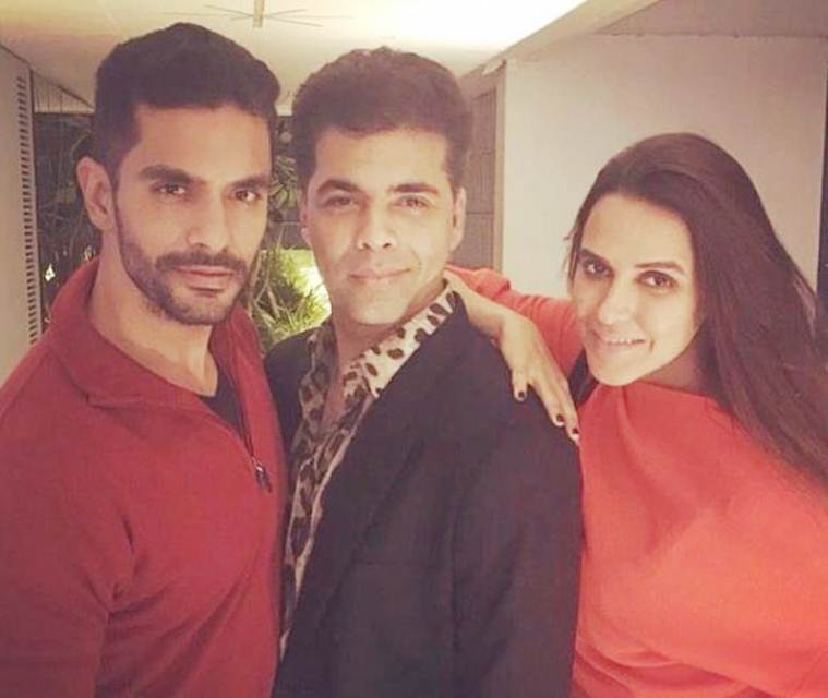 neha dhupia and angad bedi with karan johar