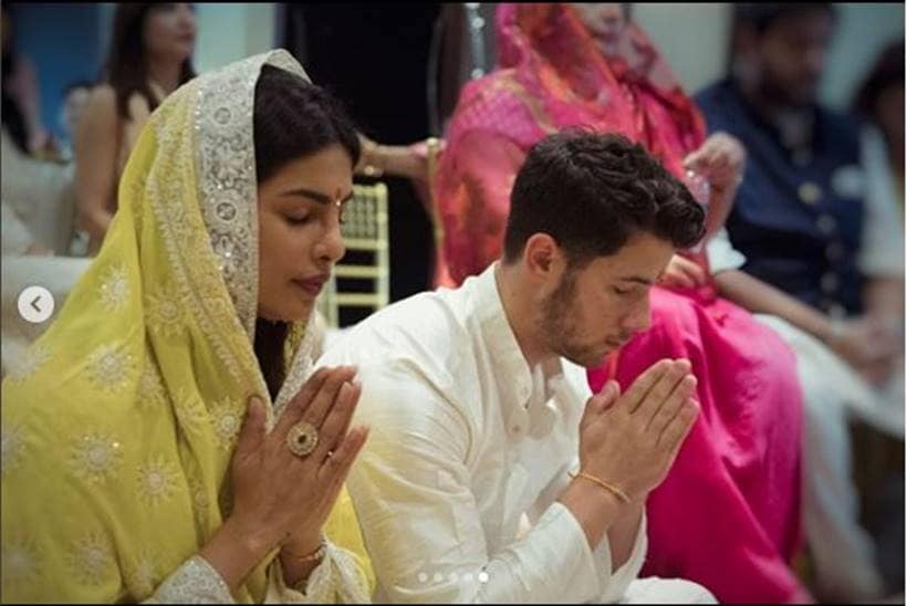 priyanka chopra and nick jonas at the roka ceremony
