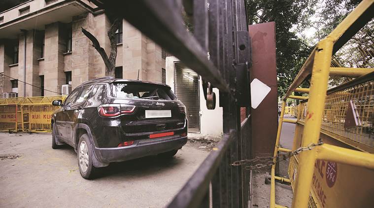Phoolwati was crossing the road when the Jeep Compass SUV hit her and her saree got stuck in the vehicle’s tyre on the left side. (Express photo/Praveen Khanna)
