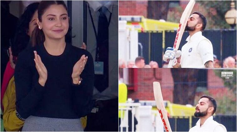 Anushka Sharma blows kisses to Virat Kohli as he scores his 23rd test