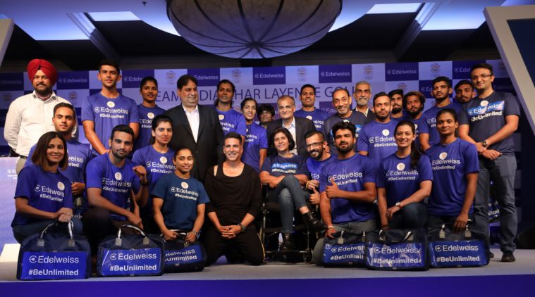 India's Asian Games athletes at a brand promotion for Edelweiss with Bollywood actor Akshay Kumar
