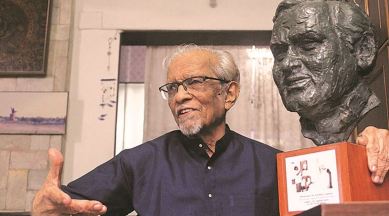 The cement bust is kept at Sathe’s house in Kalyan. (Express photo/Deepak Joshi)