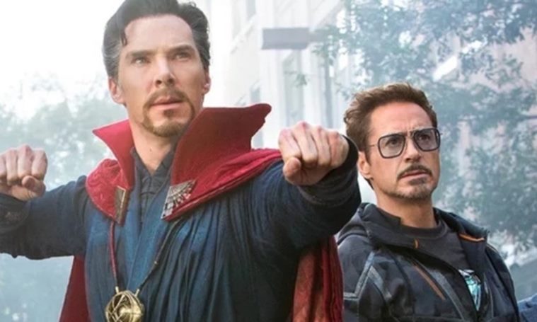 Benedict Cumberbatch as Doctor Strange and Robert Downey Jr as Tony Stark in Avengers: Infinity War.