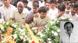 Supporters gather at Gurudas Kamat’s Chembur house to pay last respects