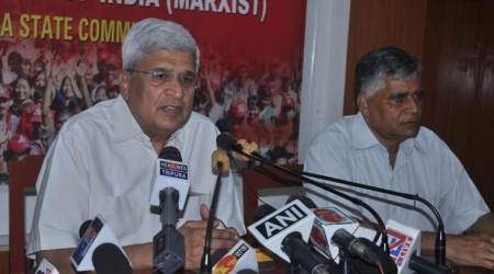 CPI(M) leader Prakash Karat addresses the media in Tripura on Friday. (Express photo)