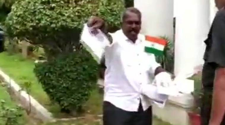 The man, who was later identified as Vimal Raj, was detained by Delhi Police. (ANI)