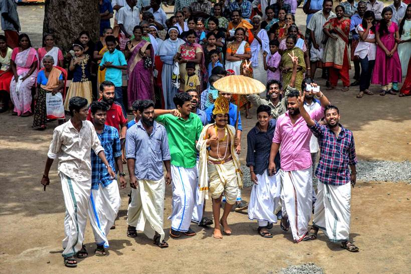 In Vechoor village, Kottayam district, celebrations were held at St Anthony's relief camp on Friday. (Express photo/Vignesh Krishnamoorthy)