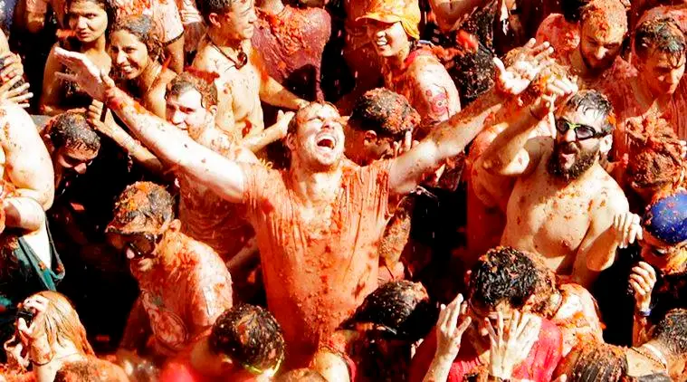 La Tomatina, La tomatina festival 2018, La tomatina festival, La tomatina festival spain, Holi, Teej, Karwa Chauth, Diwali, Halloween, Zindagi Na Milegi Dobara, Bunol, Valencia, Spain, Globalisation, Vadodara, Vishakapatnam, Madhya Pradesh, indian express, indian express news