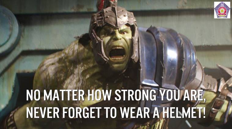 Mumbai Police Promotes Road Safety With Hulk Wearing A Helmet People Share Pictures Of Cops Not 