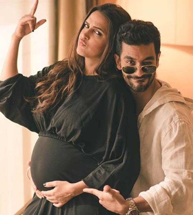 Neha Dhupia pregnant Angad Bedi baby bump photo