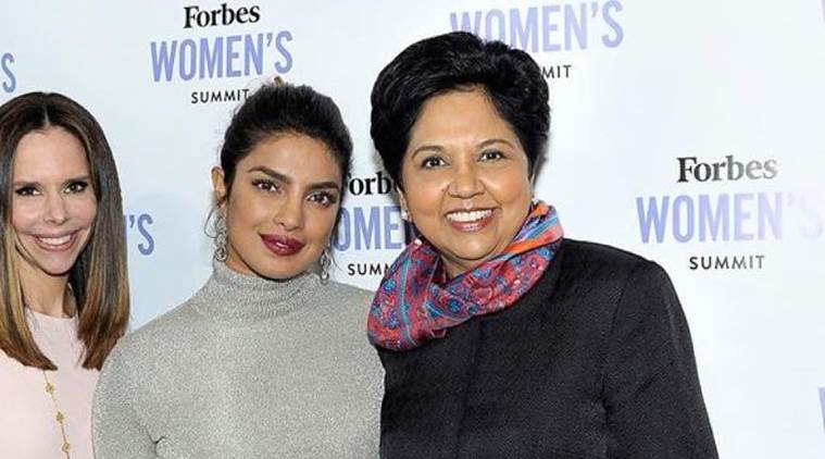 Indra Nooyi (right) Priyanka Chopra (centre) with Moira Forbes at an event. 