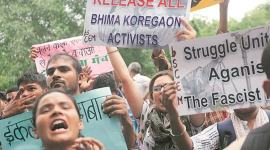 activists arrest, parliament street protest, vk dogra, elgaar probe, activists arrest protest, emergecy, indian express, sudha bharadwaj