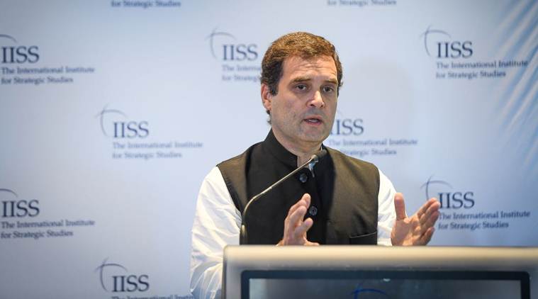 Congress president Rahul Gandhi at the event in London on Friday. (Express photo)