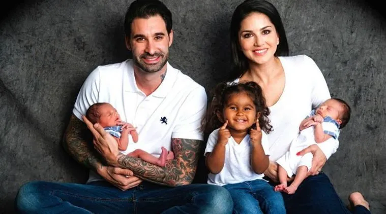 sunny leone poses with family